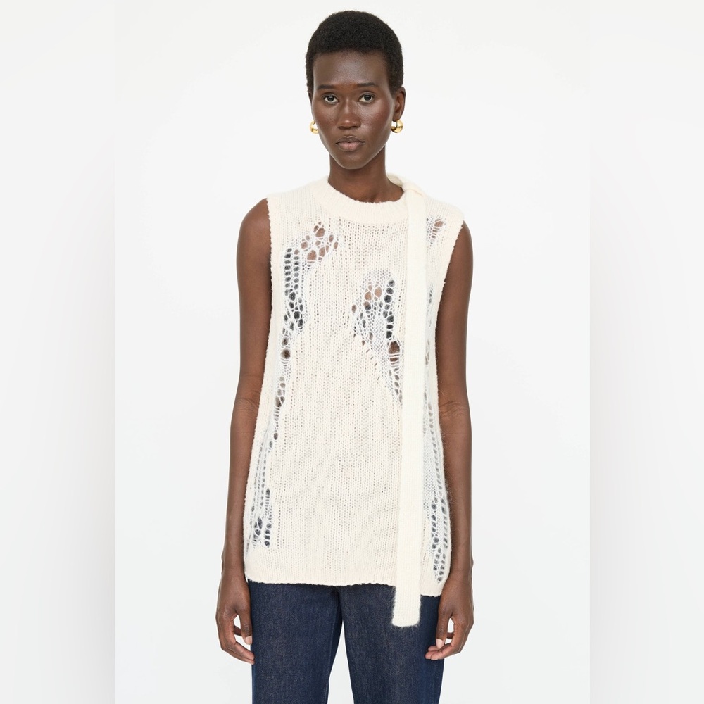Cream Sleeveless Deconstructed Knit Top XS